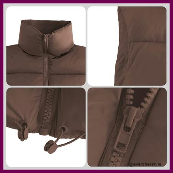 Cropped Puffer Vest Quilted Sleeveless Zip Chic Minimal Fall Winter Outerwear - Picture 6 of 8